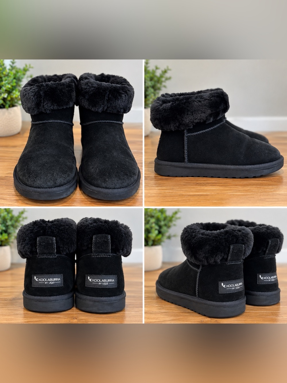 Koolaburra Black Faux-Shearling Cuff Ankle Booties